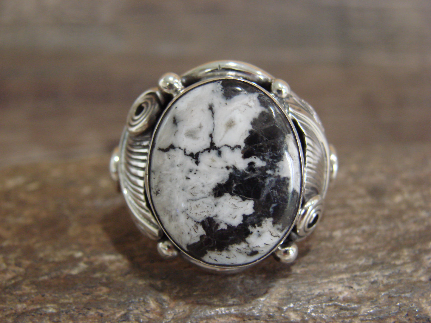 Native American Sterling Silver & White Buffalo Turquoise Ring - Morgan - Size 13