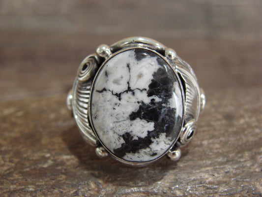 Native American Sterling Silver & White Buffalo Turquoise Ring - Morgan - Size 13
