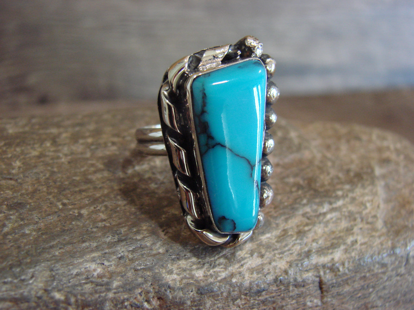 Native American Nickel Silver & Turquoise Ring Size 7.5 - Cleveland