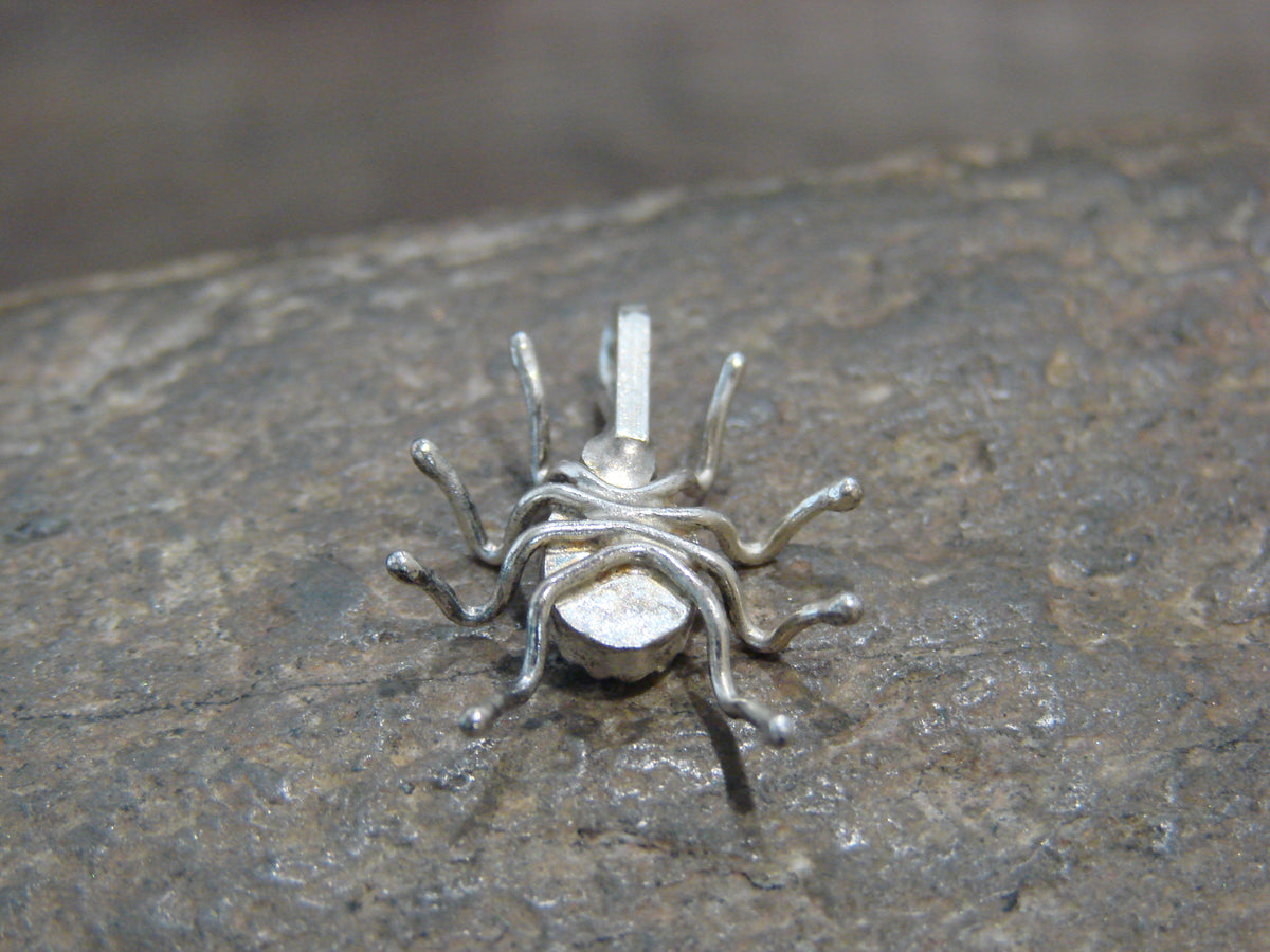 Native American Sterling Silver Blue Opal Spider Charm Pendant - Garfield