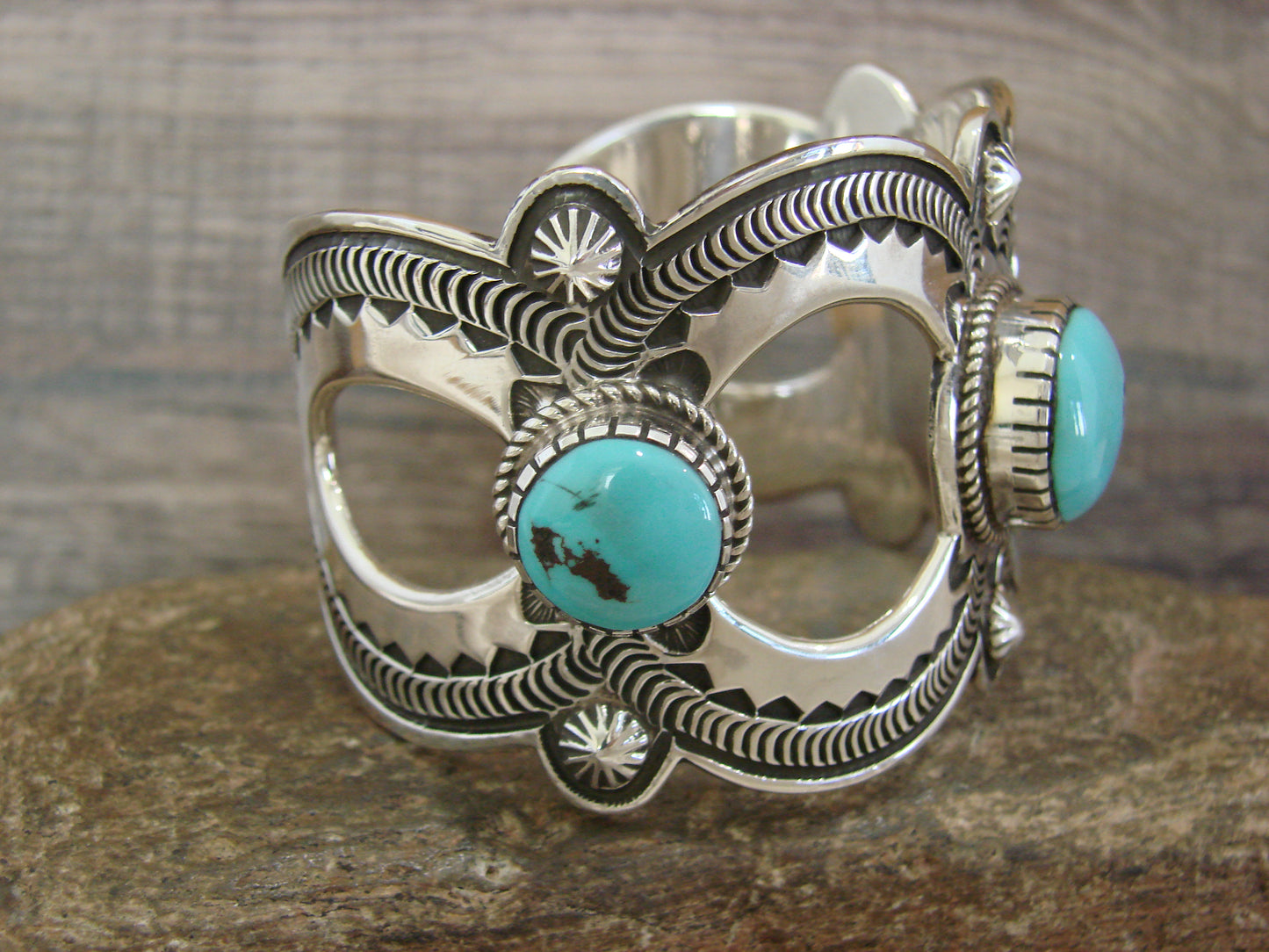 Native American Sterling Silver & Turquoise Bracelet Cuff by Roland Dixon