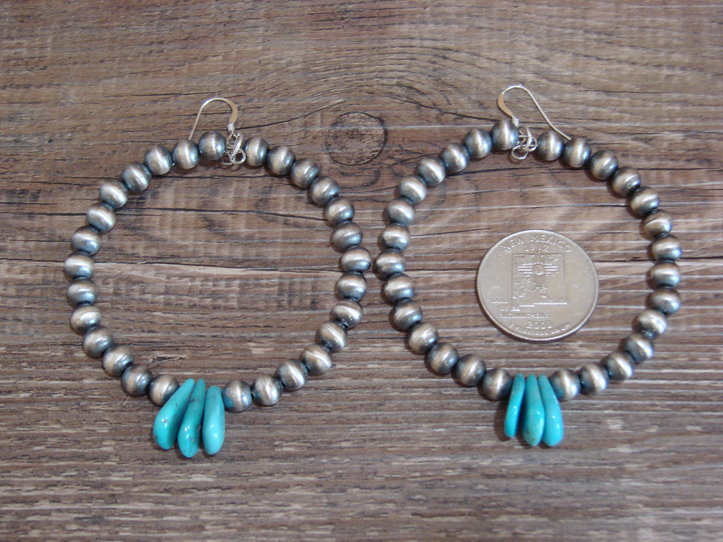 Native American Navajo Pearl & Turquoise Dangle Earrings by Jake