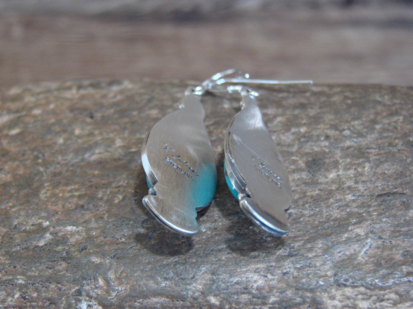 Native American Sterling Silver & Turquoise  Dangle Earrings - Betone