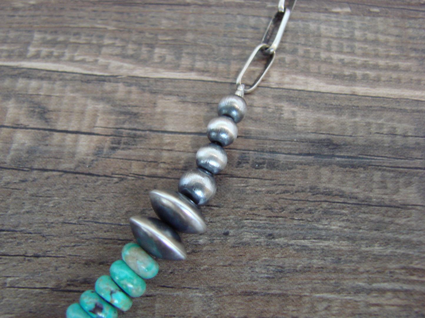 Native American Sterling Silver Turquoise & Navajo Pearl Link Necklace - John