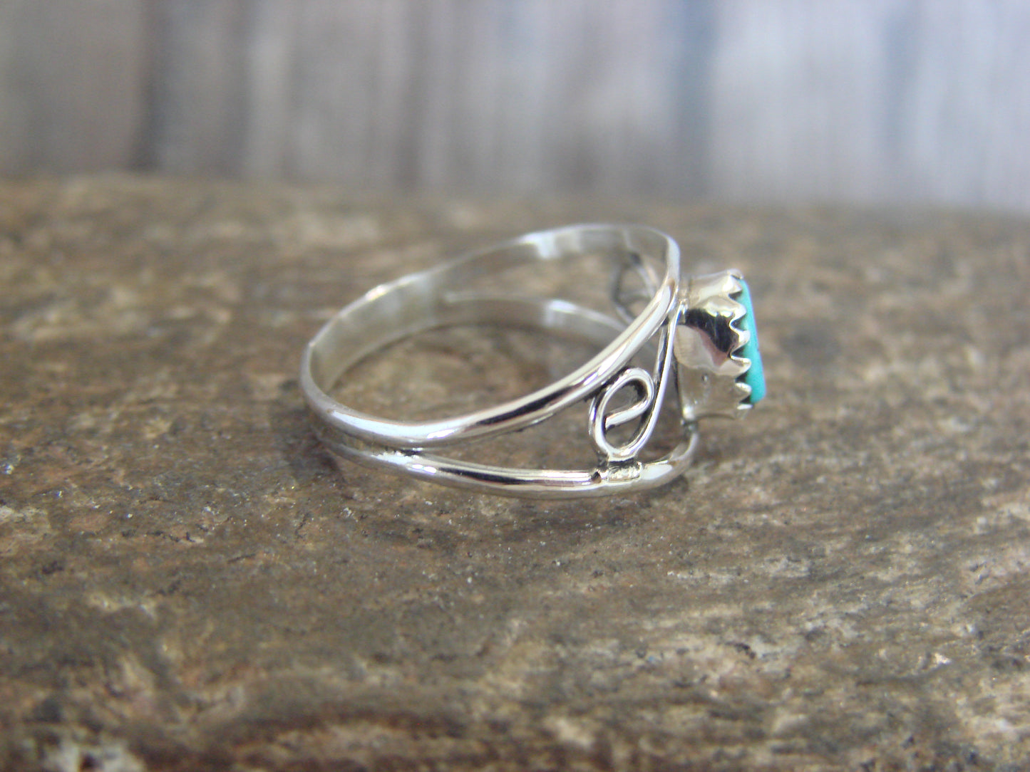 Native American Sterling Silver & Turquoise Ring by Lincoln - Size 4.5