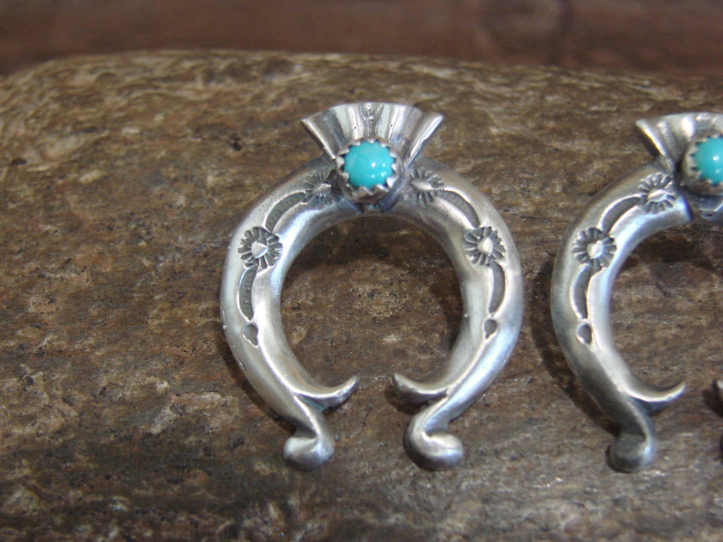 Native American Sterling Silver Turquoise Naja Post Earrings by Gordon