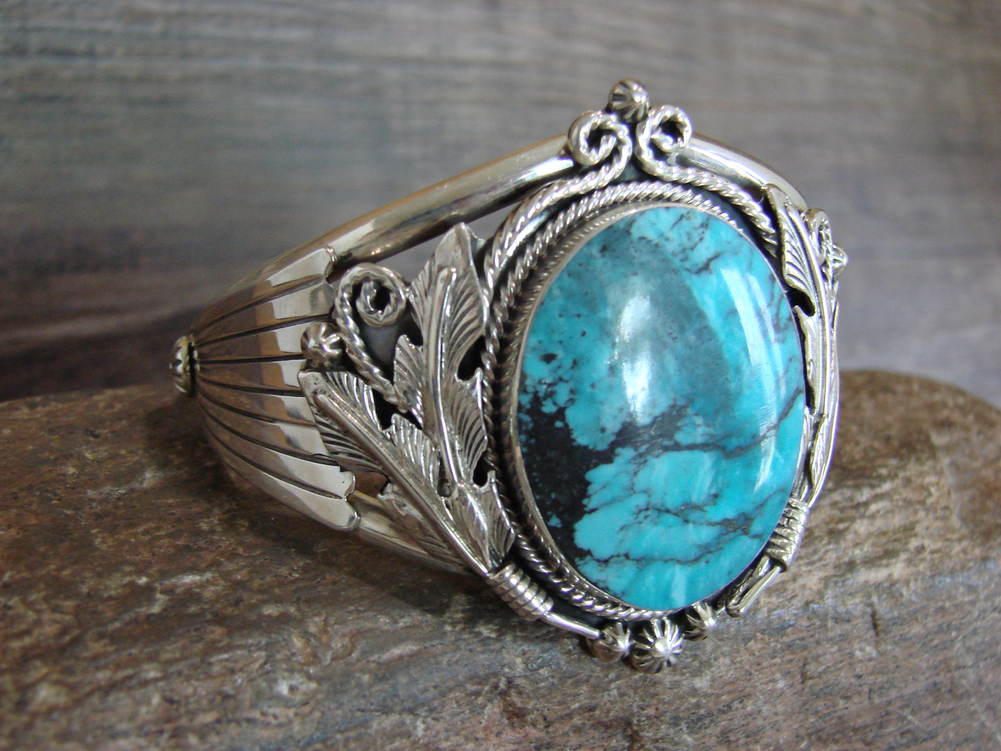 Native American Sterling Silver & Turquoise Bracelet by Delgarito