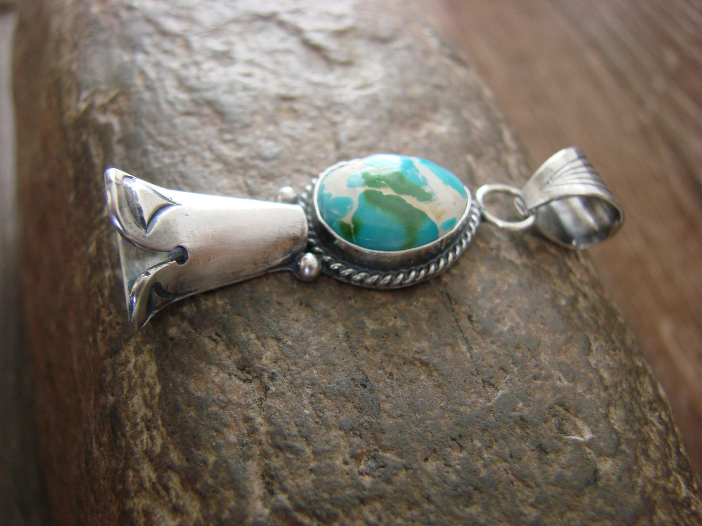 Native American Sterling Silver & Turquoise Squash Blossom Pendant by Betone