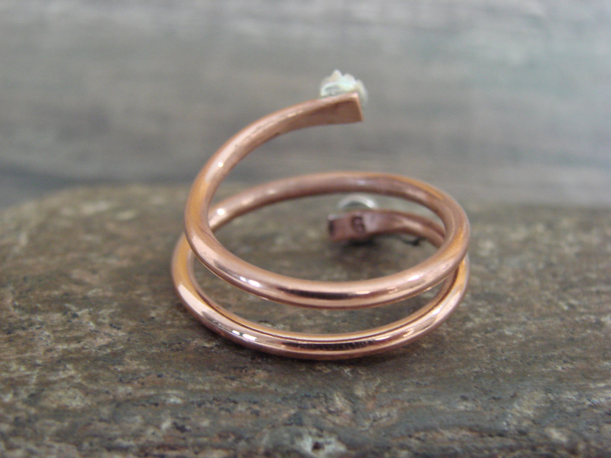 Native American Copper & Turquoise Adjustable Ring by Skeets