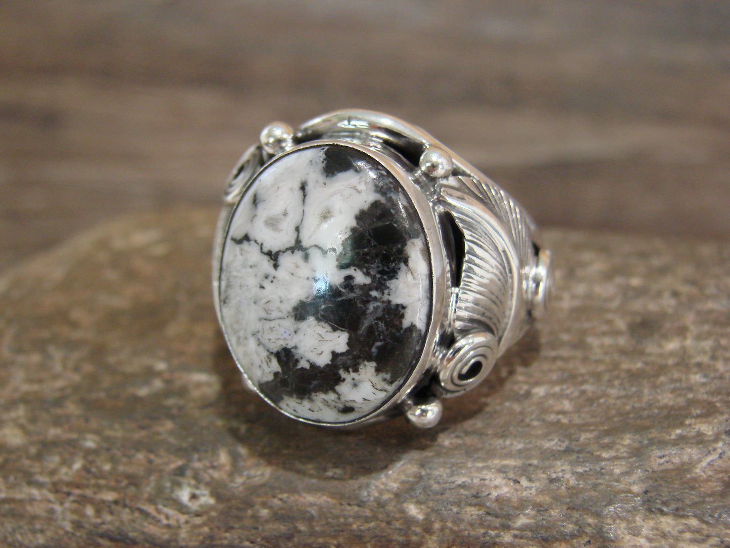 Native American Sterling Silver & White Buffalo Turquoise Ring - Morgan - Size 13