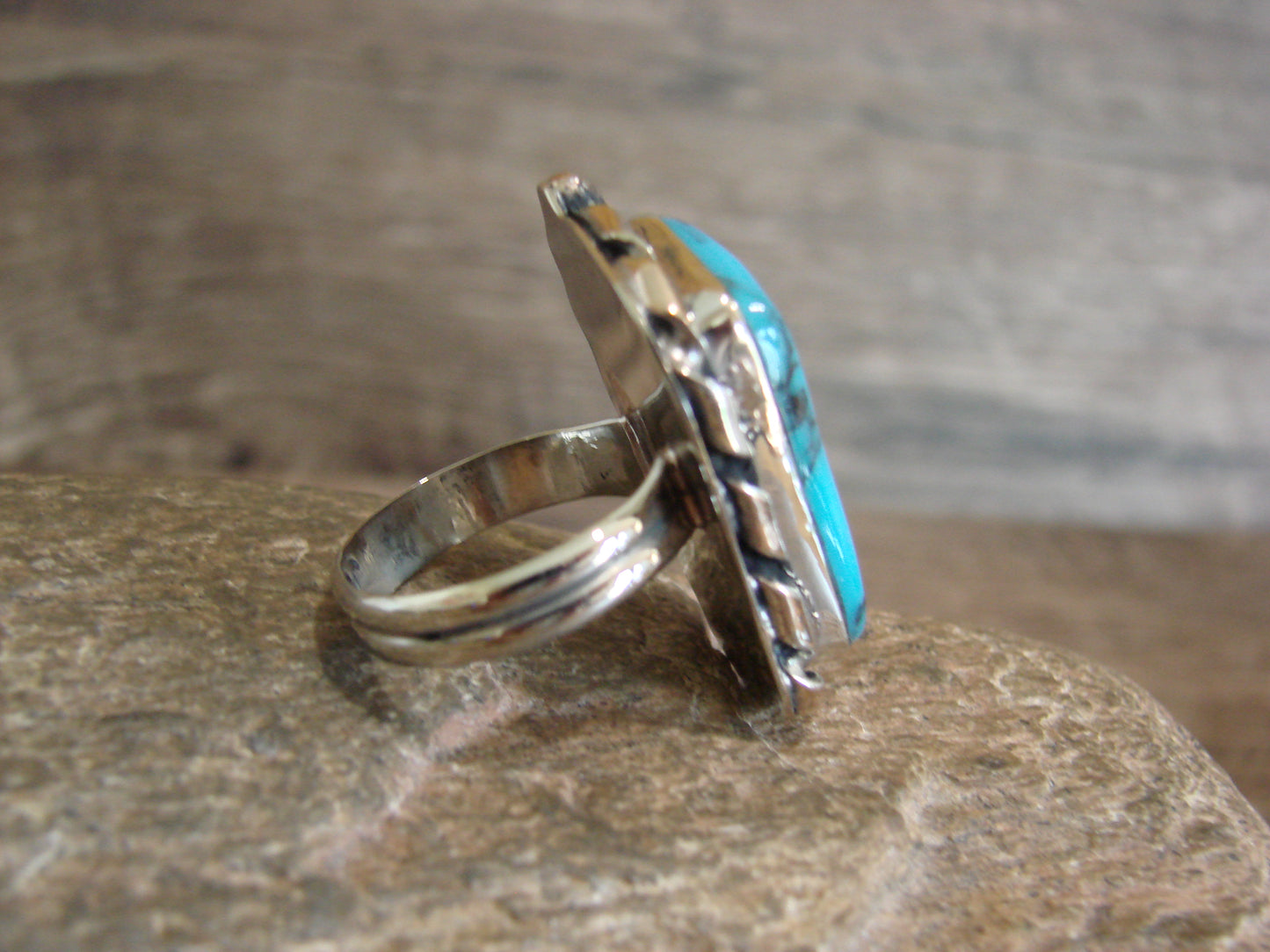 Native American Nickel Silver & Turquoise Ring Size 7.5 - Cleveland