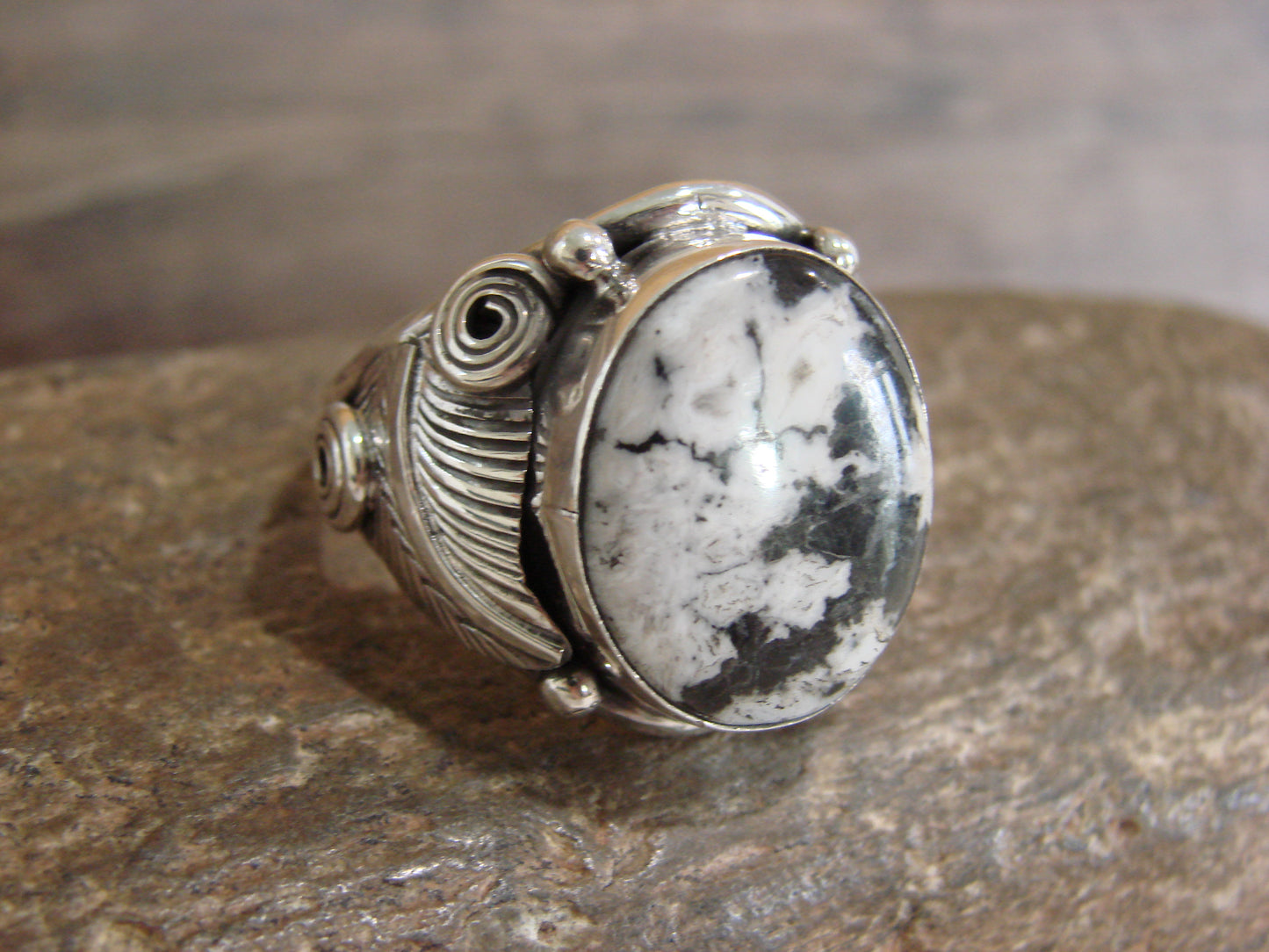 Native American Sterling Silver & White Buffalo Turquoise Ring - Morgan - Size 13