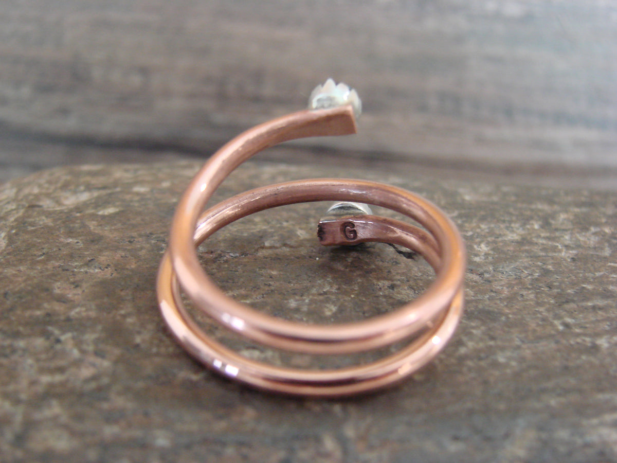 Native American Copper & Turquoise Adjustable Ring by Skeets