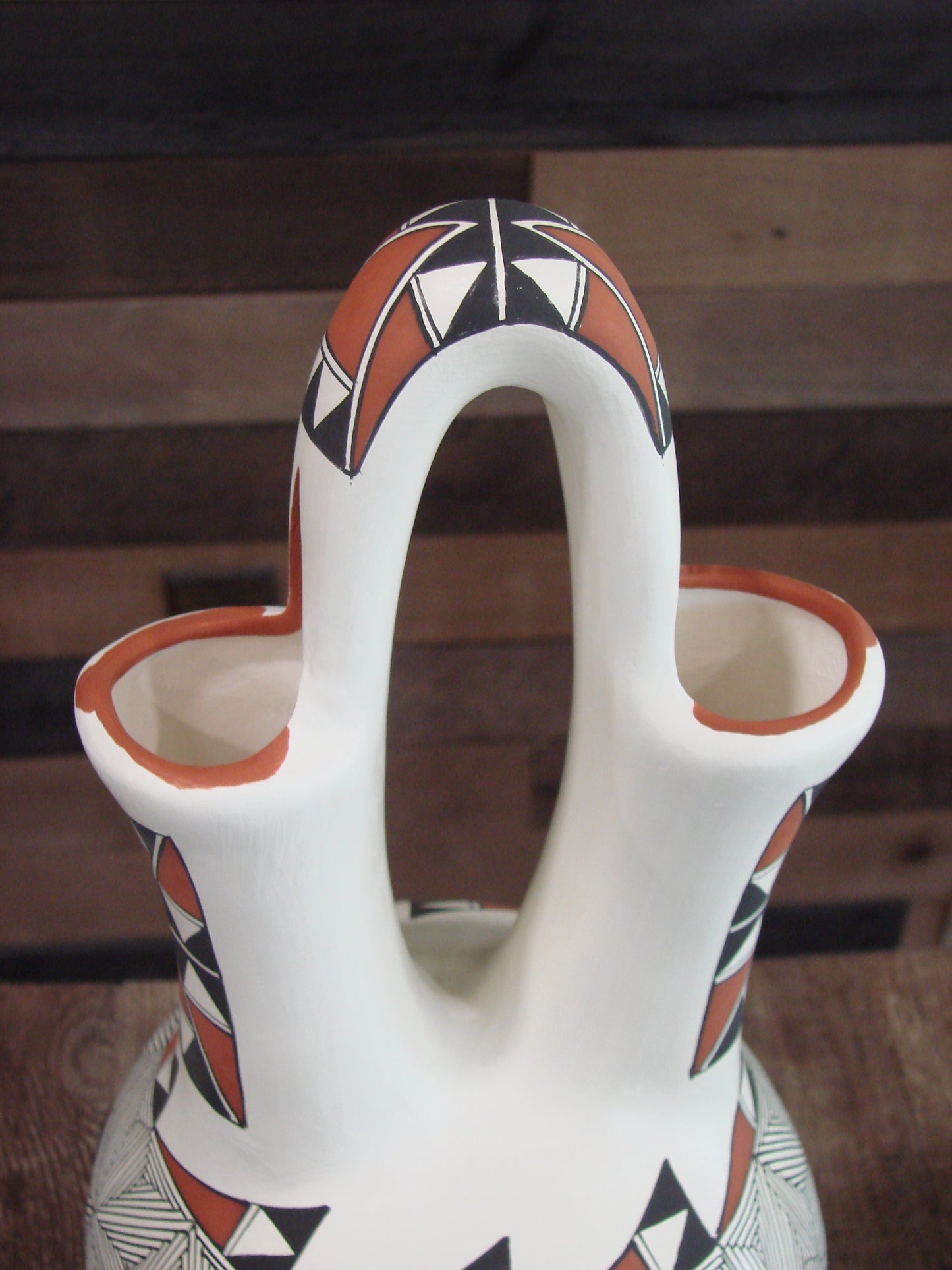 Native American Acoma Pueblo Fine Line Hand Painted Wedding Vase by D. Malie