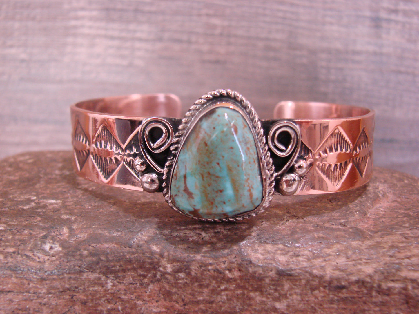 Native American Copper & Turquoise Bracelet by Cleveland