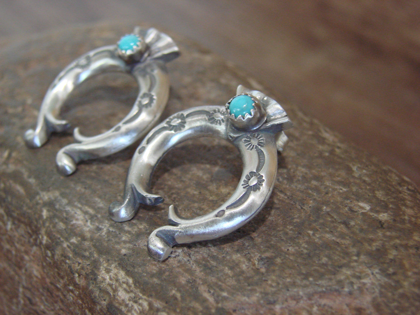 Native American Sterling Silver Turquoise Naja Post Earrings by Gordon