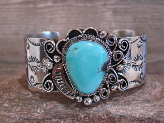 Native American Nickel Silver & Turquoise Bracelet by Cleveland