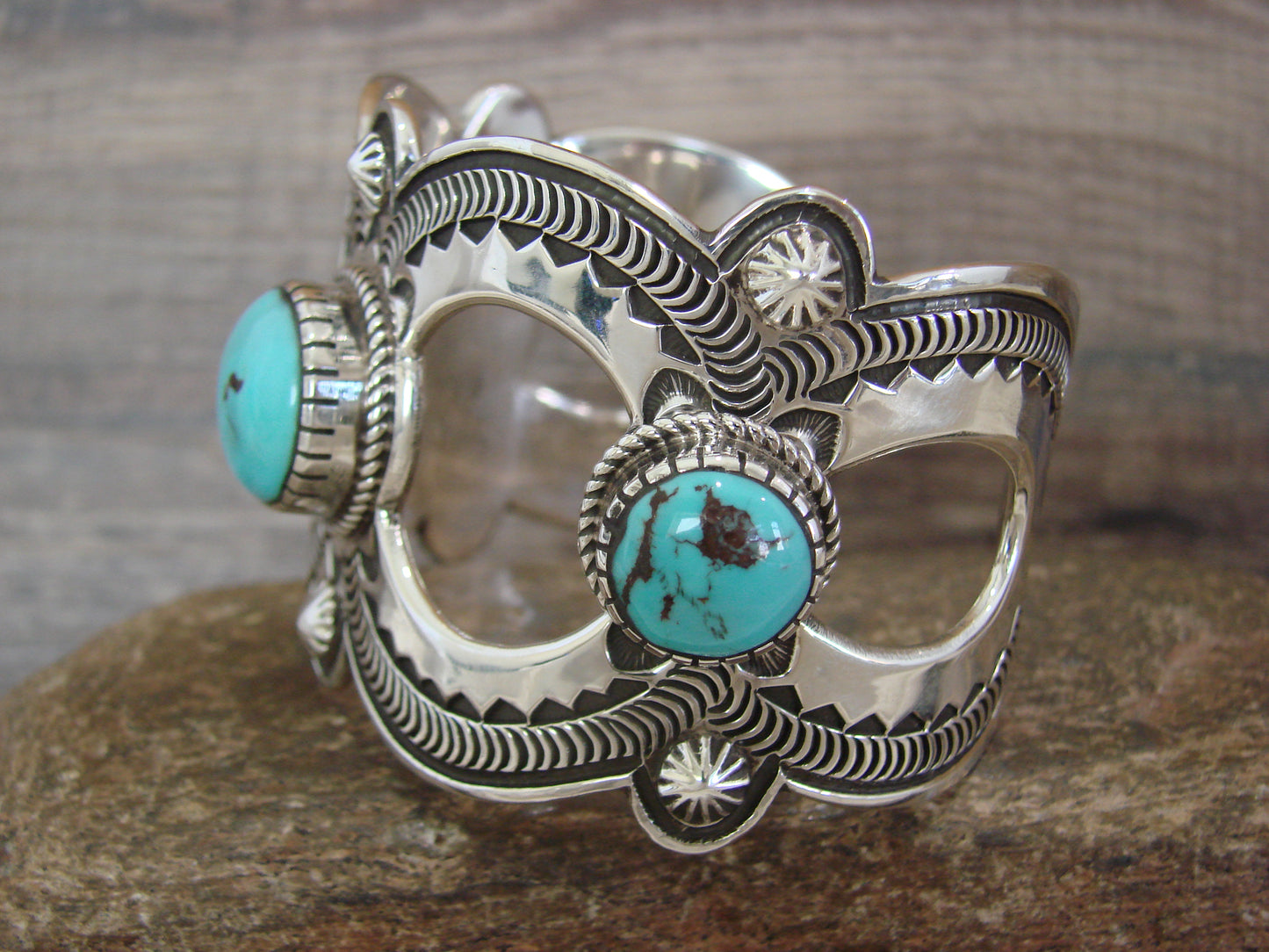 Native American Sterling Silver & Turquoise Bracelet Cuff by Roland Dixon