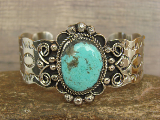 Native American Nickel Silver & Turquoise Bracelet by Cleveland