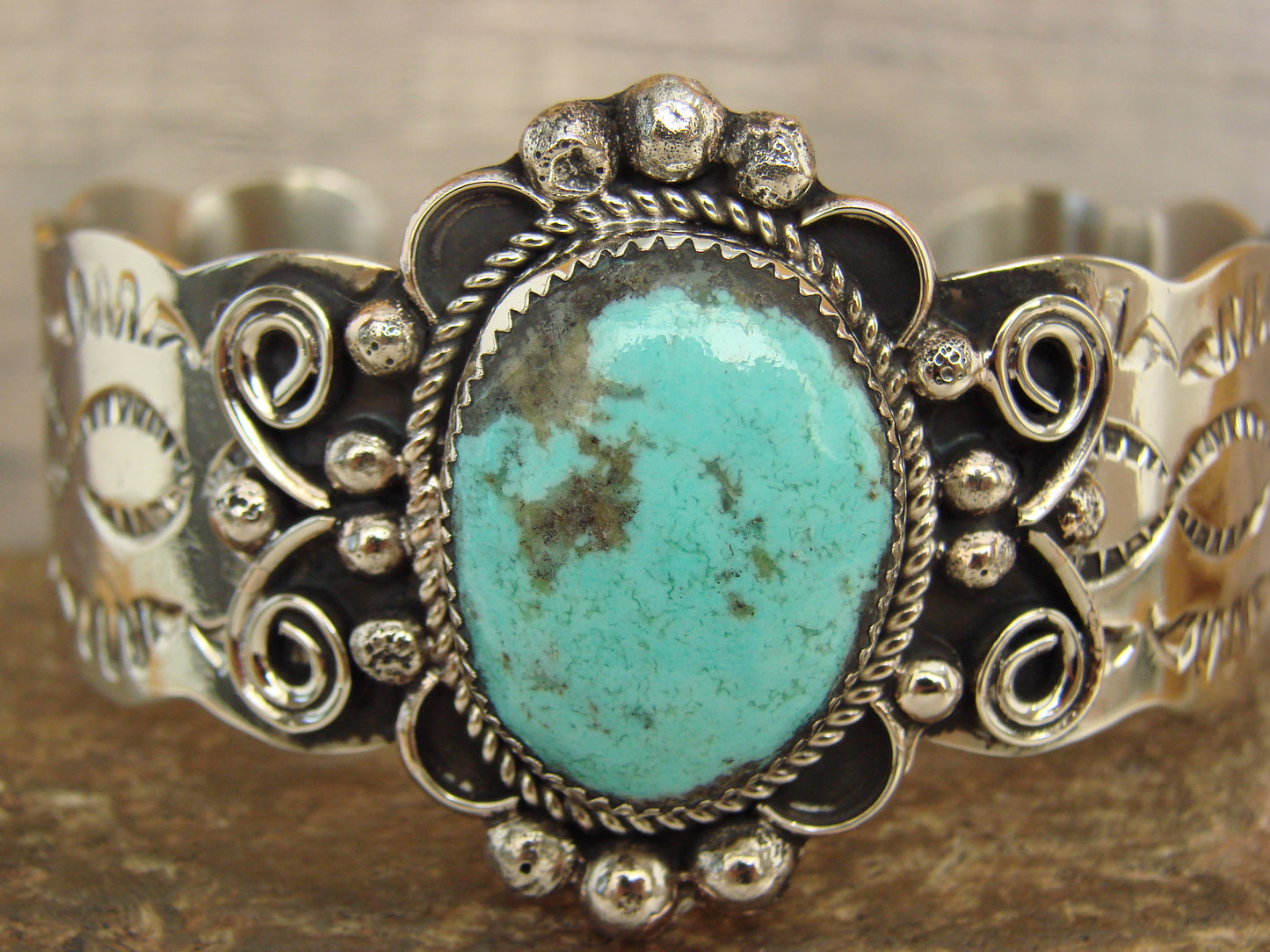 Native American Nickel Silver & Turquoise Bracelet by Cleveland