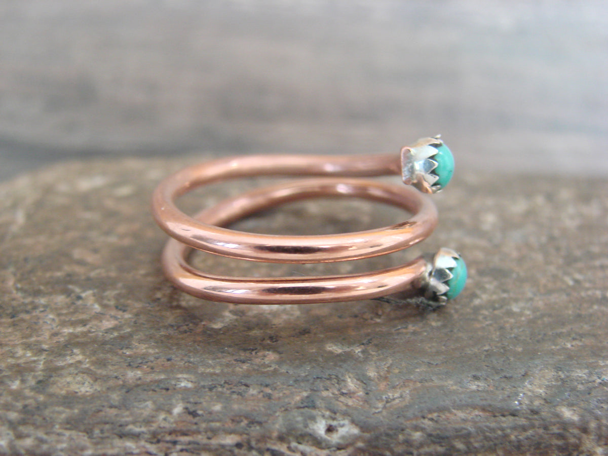 Native American Copper & Turquoise Adjustable Ring by Skeets
