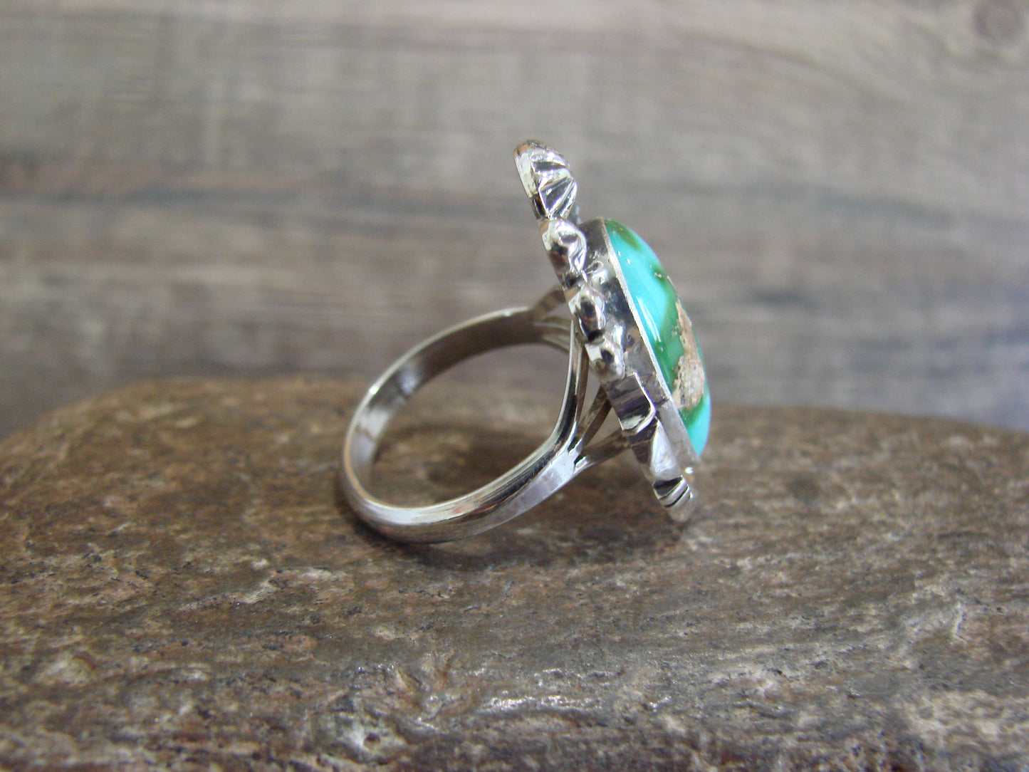 Native American Sterling Silver & Sonoran Turquoise Ring by Benally - Size 9