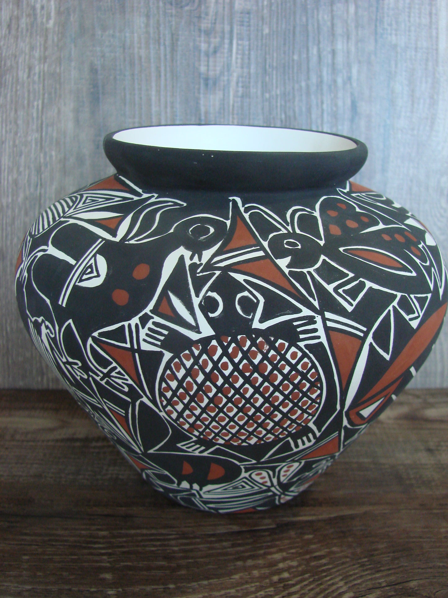 Native American Hand Painted Insect Acoma Pottery by Estevan