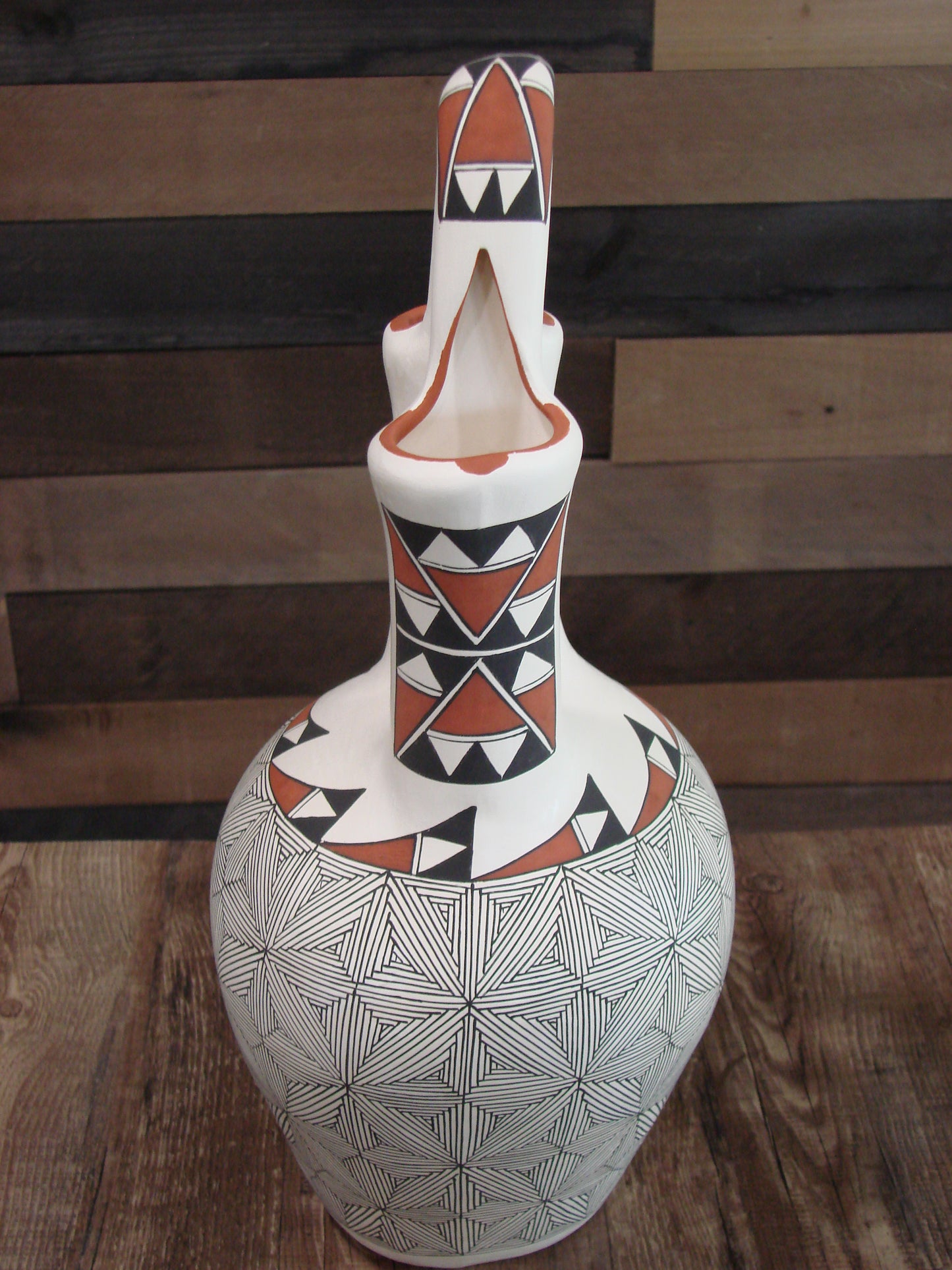 Native American Acoma Pueblo Fine Line Hand Painted Wedding Vase by D. Malie