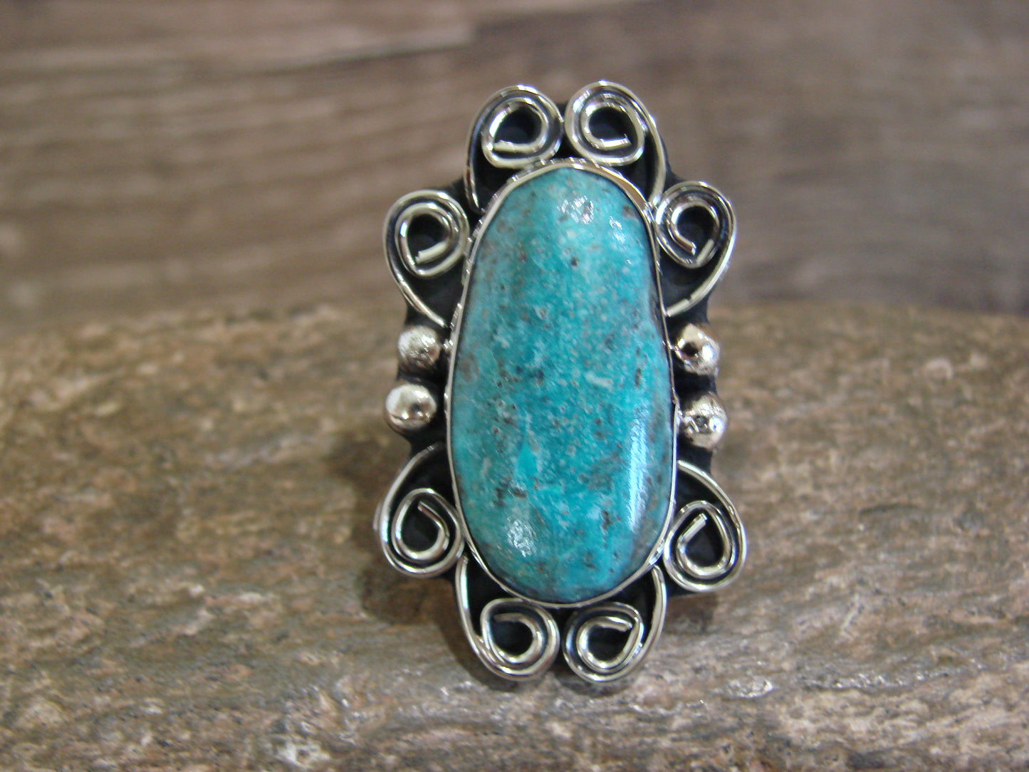 Native American Nickel Silver & Turquoise Ring by Cleveland - Size 11