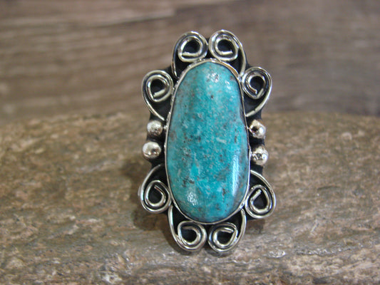 Native American Nickel Silver & Turquoise Ring by Cleveland - Size 11