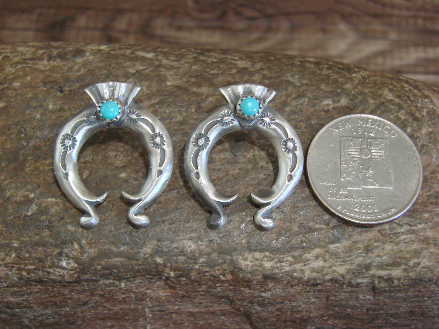 Native American Sterling Silver Turquoise Naja Post Earrings by Gordon