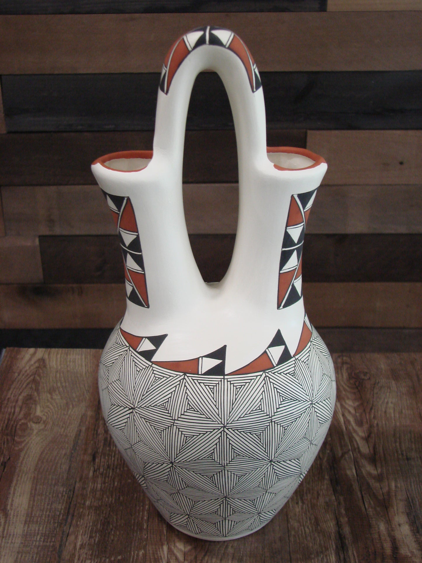 Native American Acoma Pueblo Fine Line Hand Painted Wedding Vase by D. Malie
