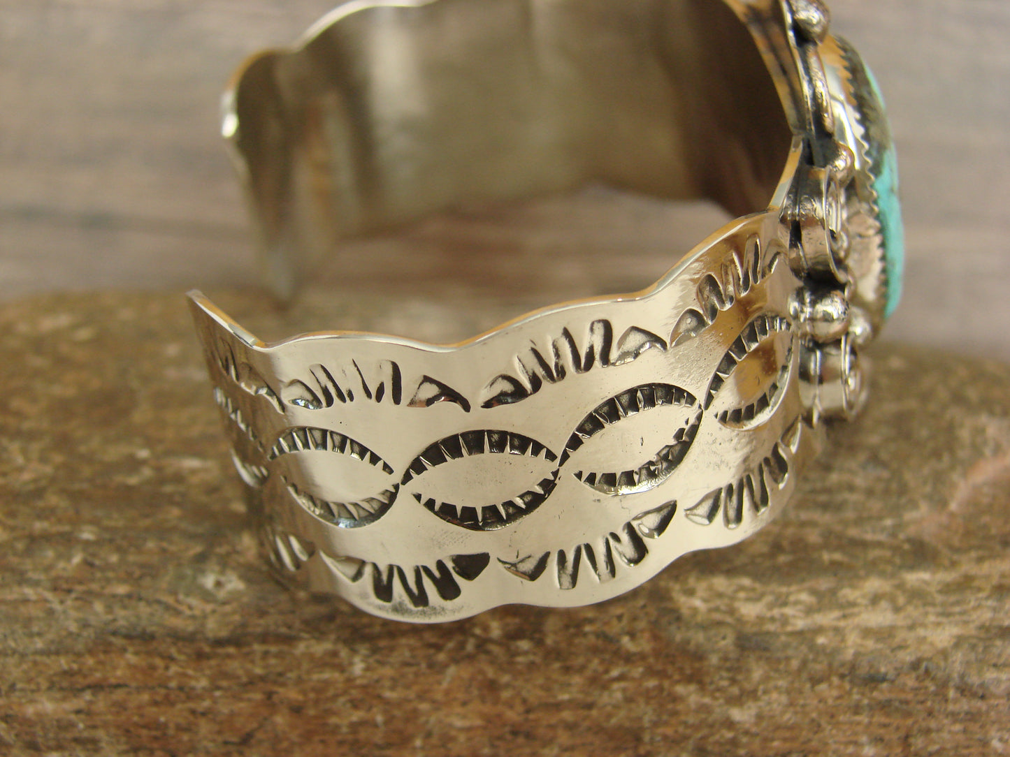 Native American Nickel Silver & Turquoise Bracelet by Cleveland
