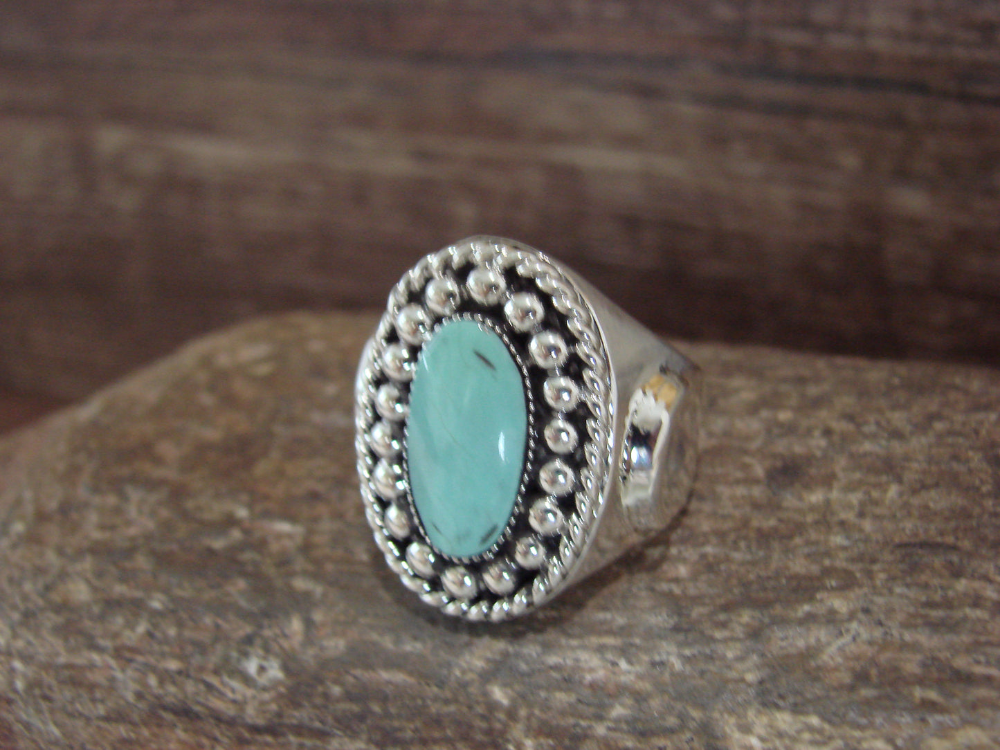 Native American Sterling Silver & Turquoise Ring by Yazzie - Size 10.5