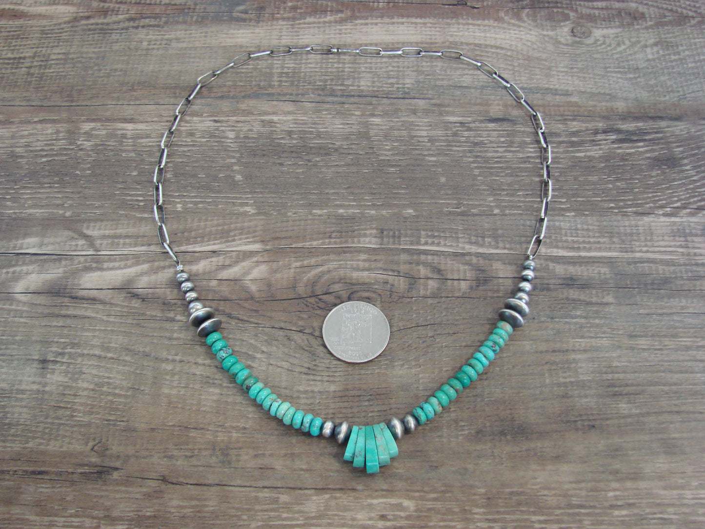 Native American Sterling Silver Turquoise & Navajo Pearl Link Necklace - John