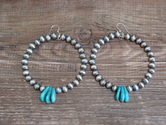 Native American Navajo Pearl & Turquoise Dangle Earrings by Jake