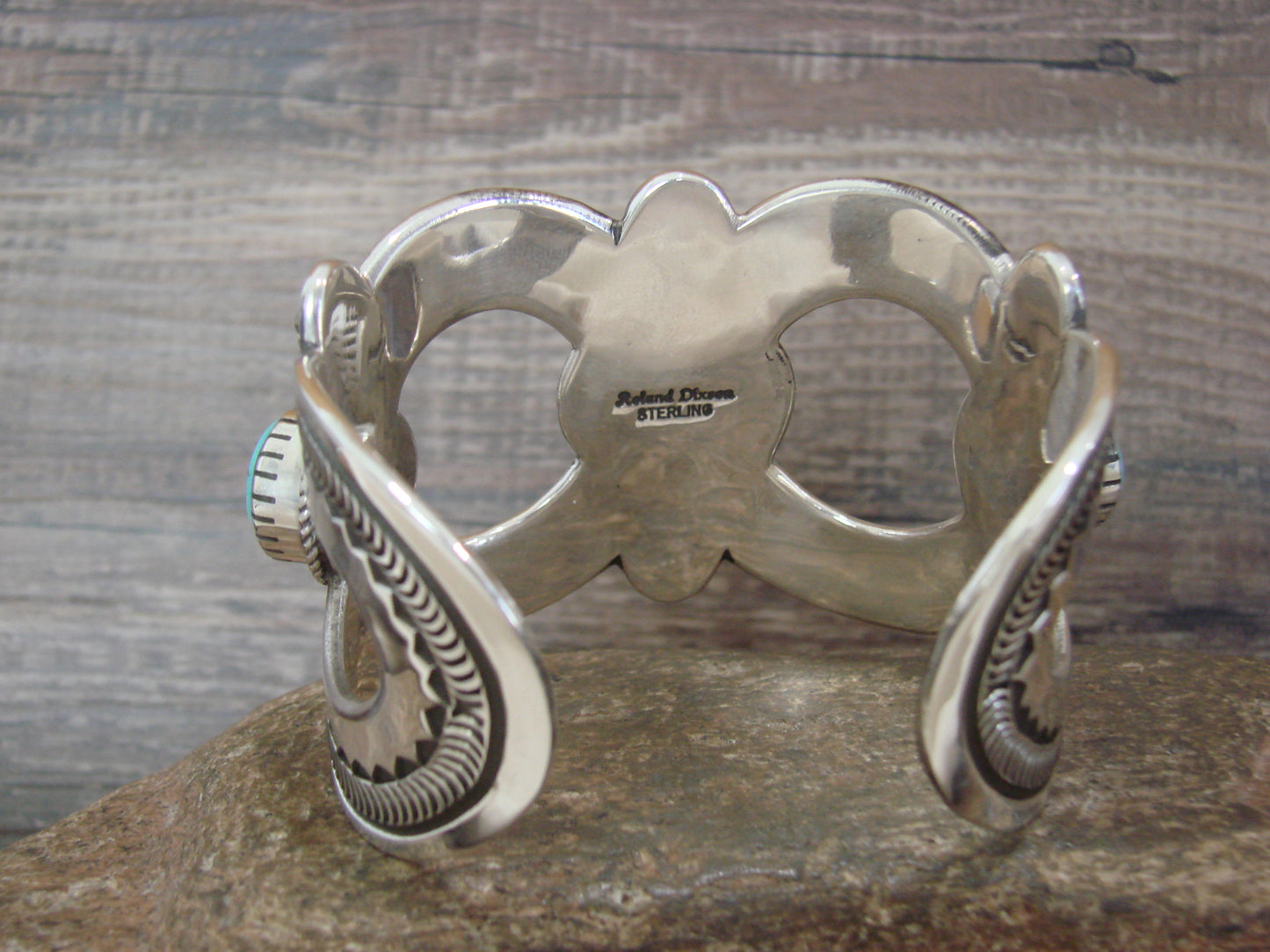Native American Sterling Silver & Turquoise Bracelet Cuff by Roland Dixon