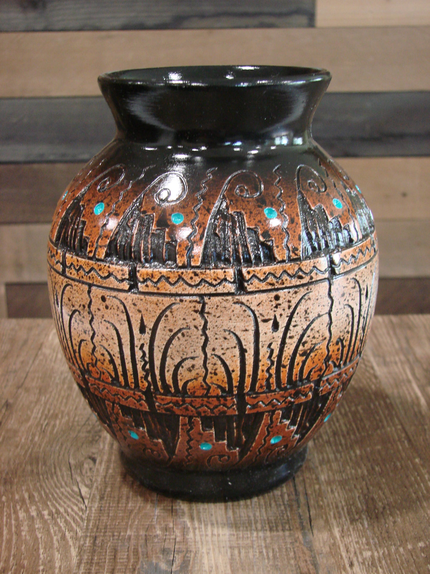 Native American Hand Etched Pottery Signed Dewayne Eskeets