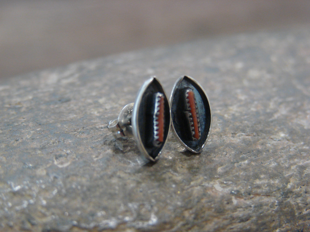 Native American Sterling Silver & Coral Needle Point Earrings by Othole