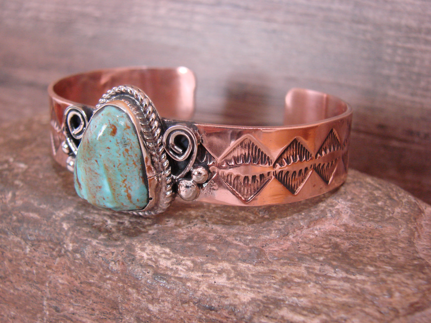 Native American Copper & Turquoise Bracelet by Cleveland