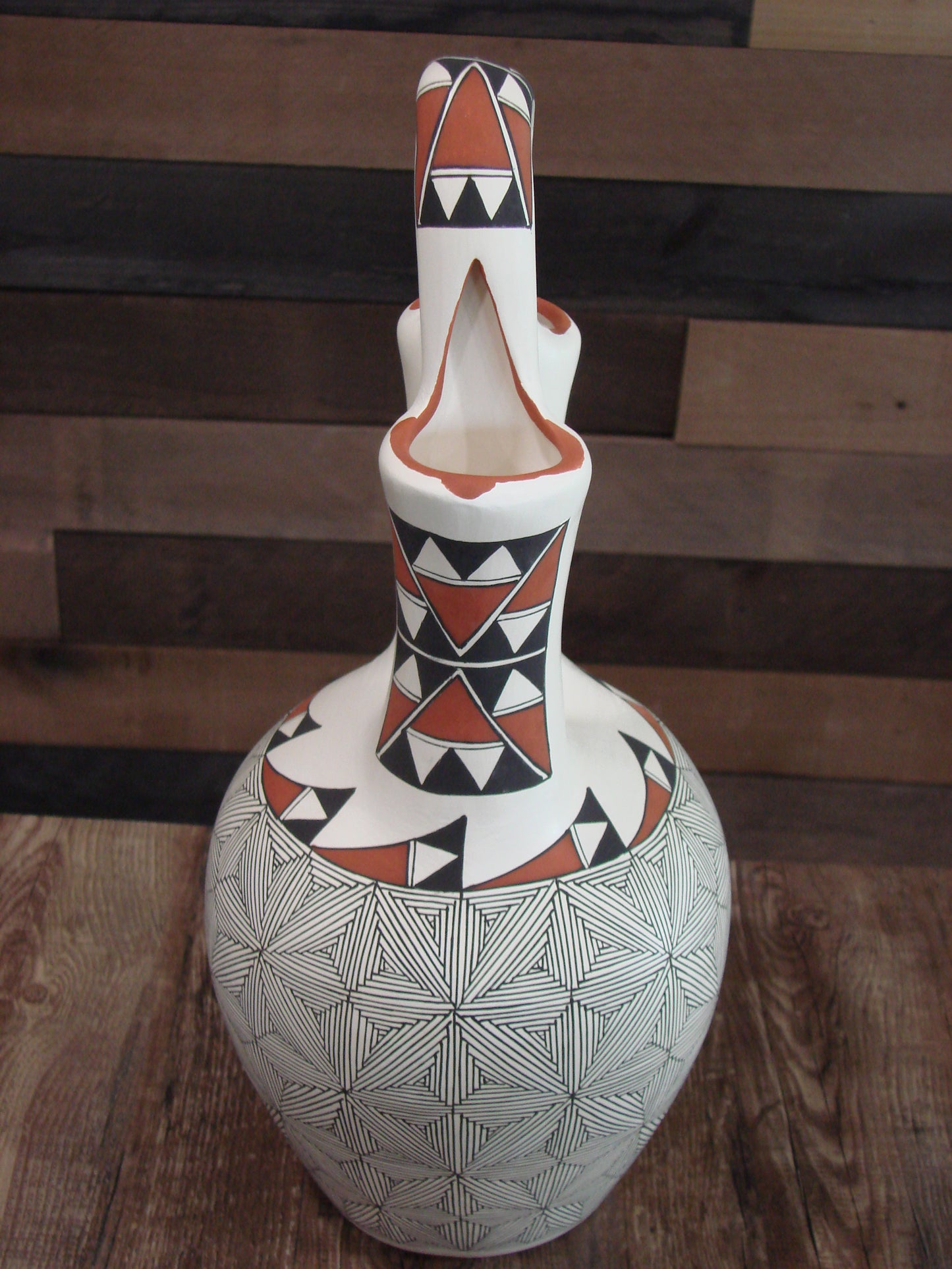 Native American Acoma Pueblo Fine Line Hand Painted Wedding Vase by D. Malie