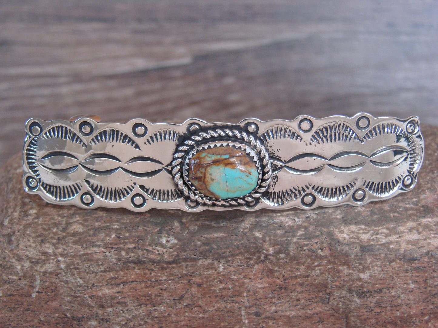 Native American Nickel Silver & Turquoise Hair Barrette by Cleveland