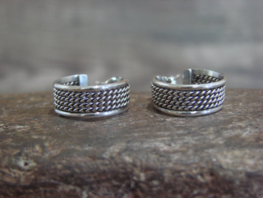 Native American Sterling Silver 1/2" Twisted Hoop Earrings by Tahe