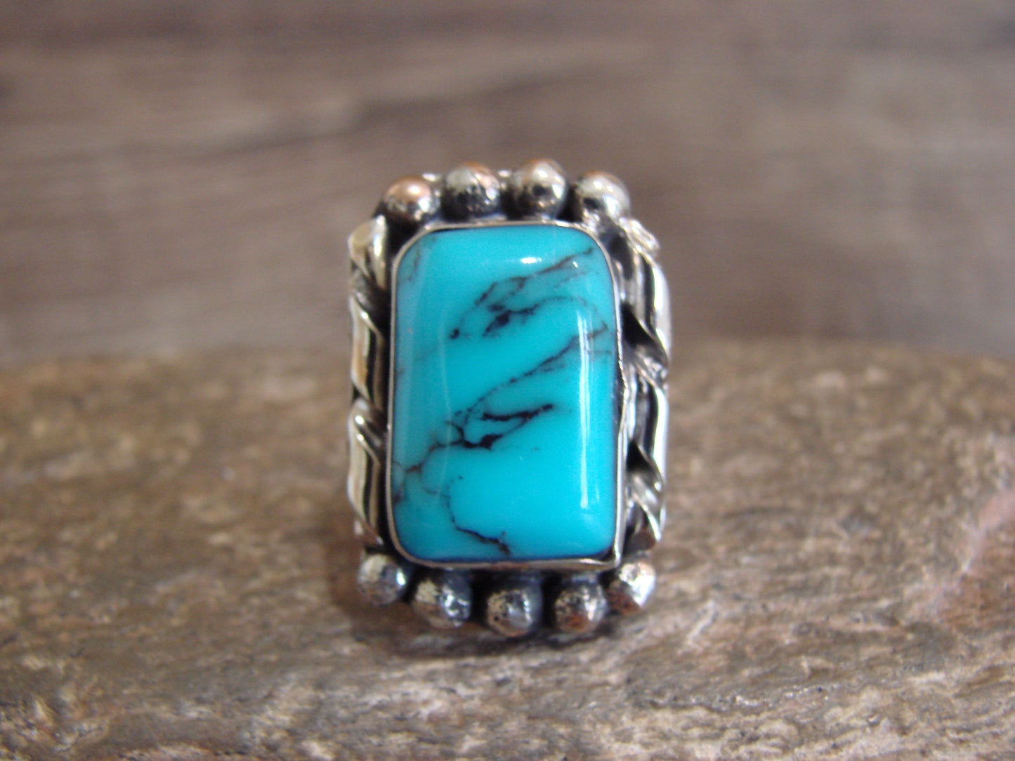 Native American Nickel Silver & Turquoise Ring Size 7.5 - Cleveland