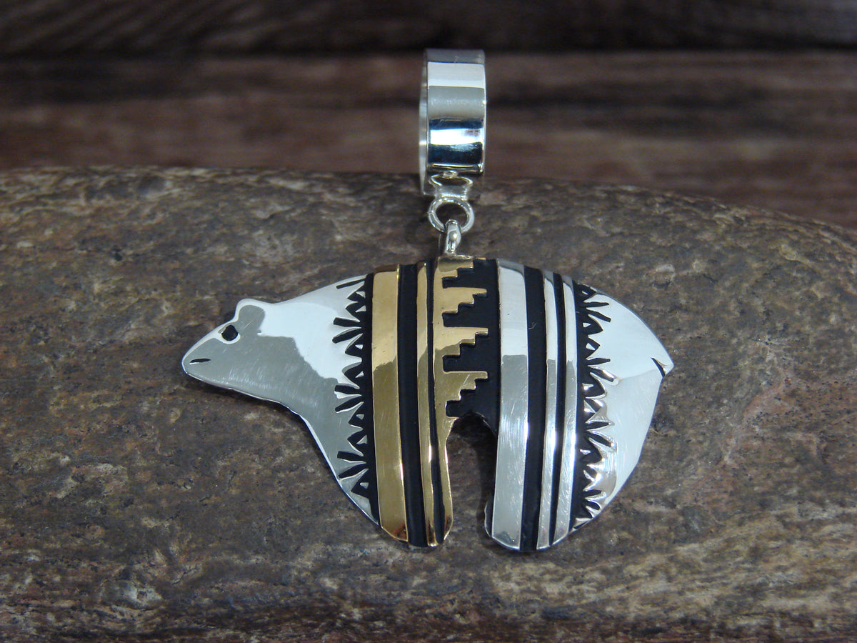 Native American Sterling Silver & 12 kt Gold Fill Bear Pendant by Singer