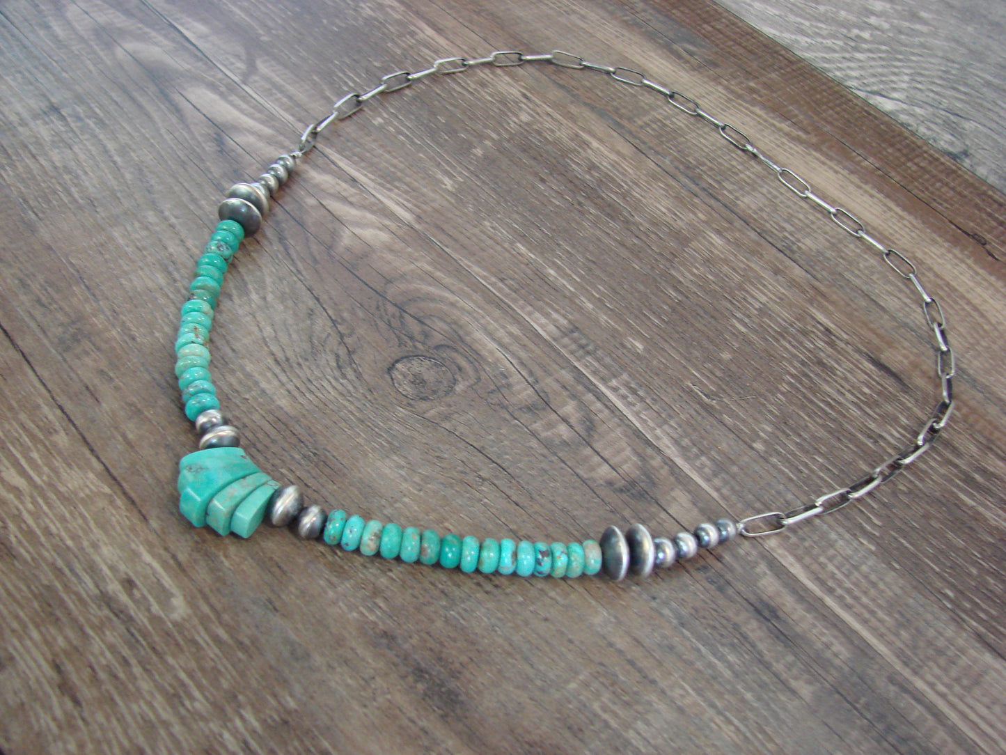 Native American Sterling Silver Turquoise & Navajo Pearl Link Necklace - John