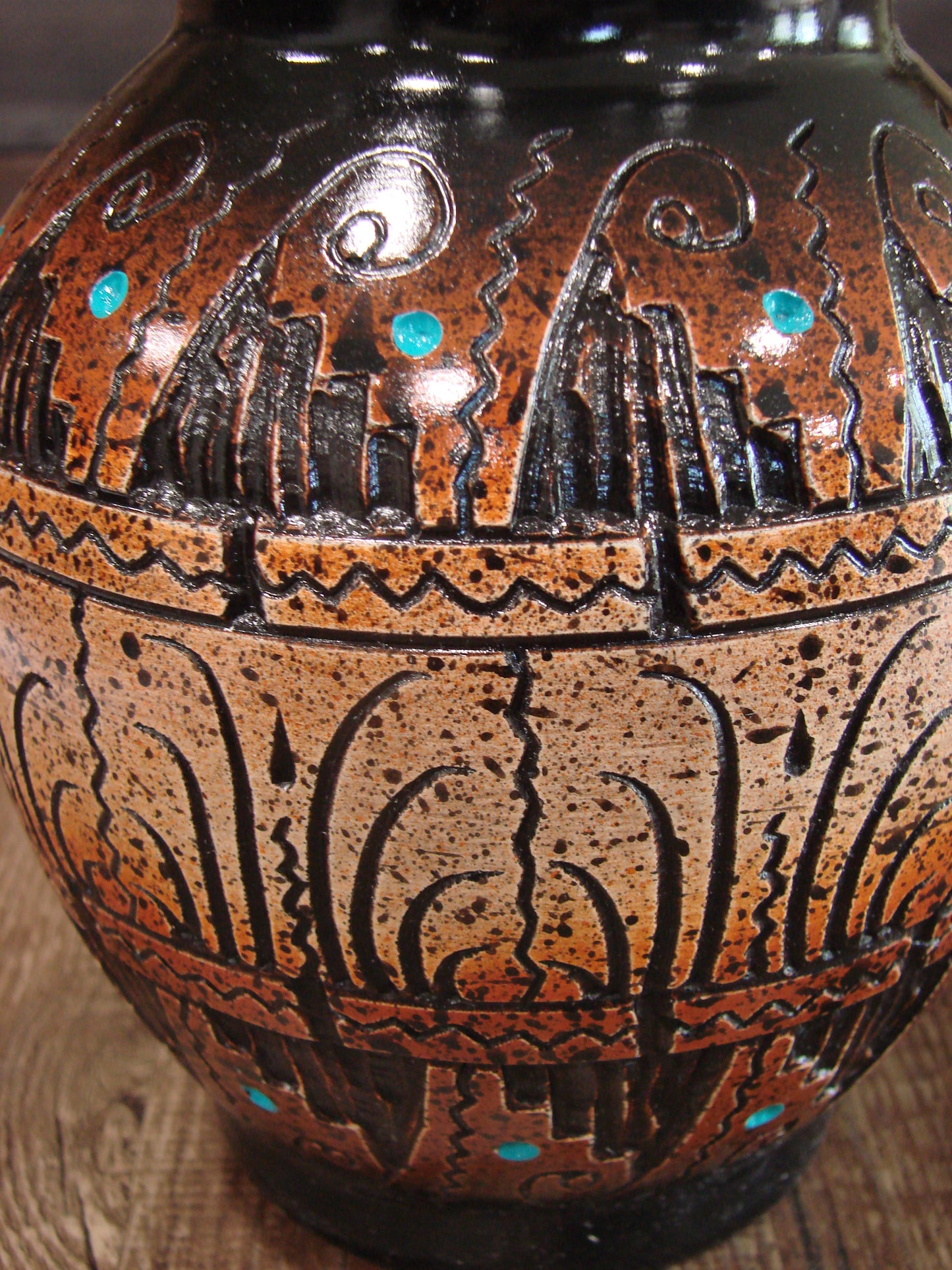 Native American Hand Etched Pottery Signed Dewayne Eskeets