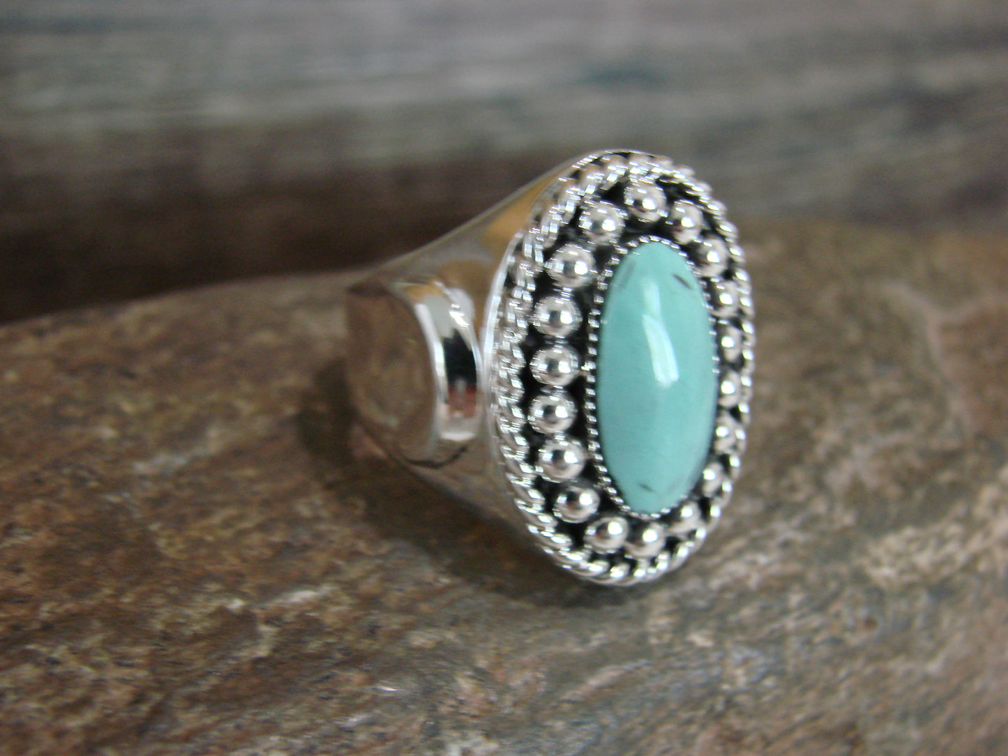 Native American Sterling Silver & Turquoise Ring by Yazzie - Size 10.5