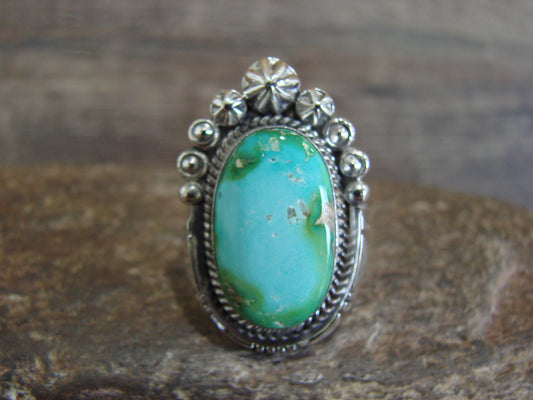 Native American Sterling Silver & Sonoran Turquoise Ring by Benally - Size 10