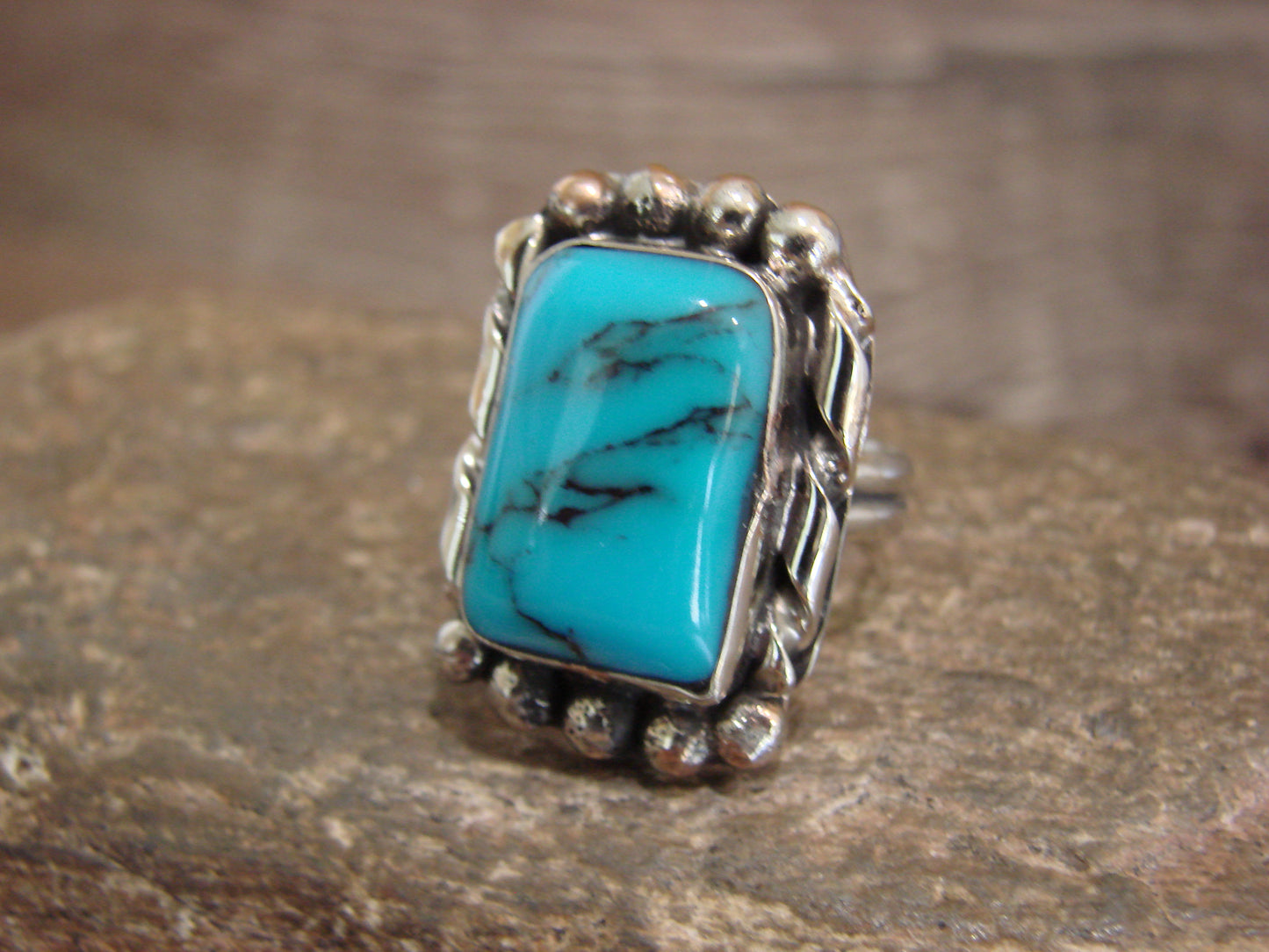 Native American Nickel Silver & Turquoise Ring Size 7.5 - Cleveland